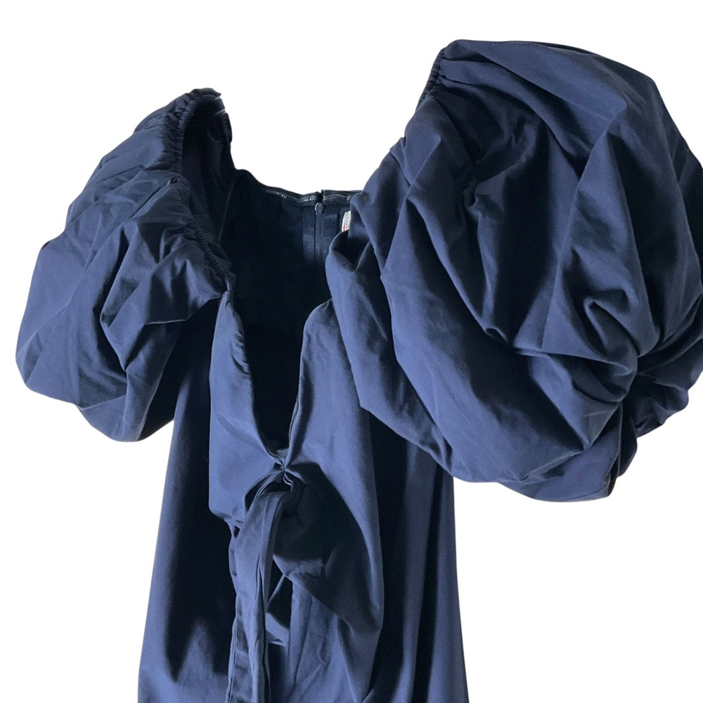 Caroline Constas Reyna Maxi Dress Puff-Sleeve Tie-Front Navy Blue Medium *READ* - Picture 3 of 9